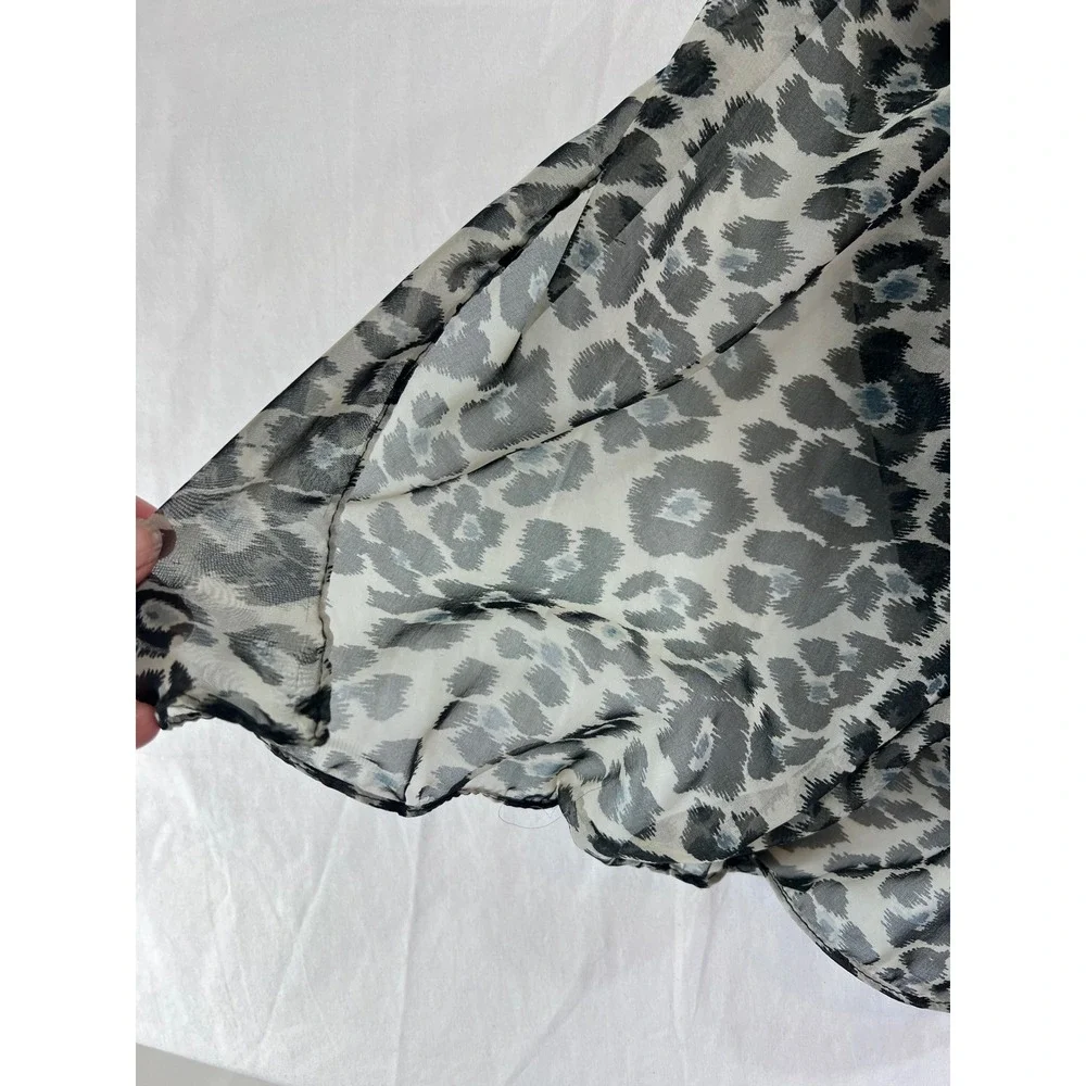 Unbranded Sheer Leopard Print Oblong Scarf Gray Black Animal Pattern Lightweight